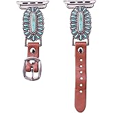 38mm, 40mm, 41mm compatible for Apple Watch Series 8,7,6,5,4, and SE Small Versions, Western Slim Faux Turquoise Genuine Leather Band No.12