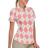 Women's Golf Shirt Short Sleeve Tennis Shirt Quarter Zip Golf Pullover Golf Polo Shirts Argyle Tops