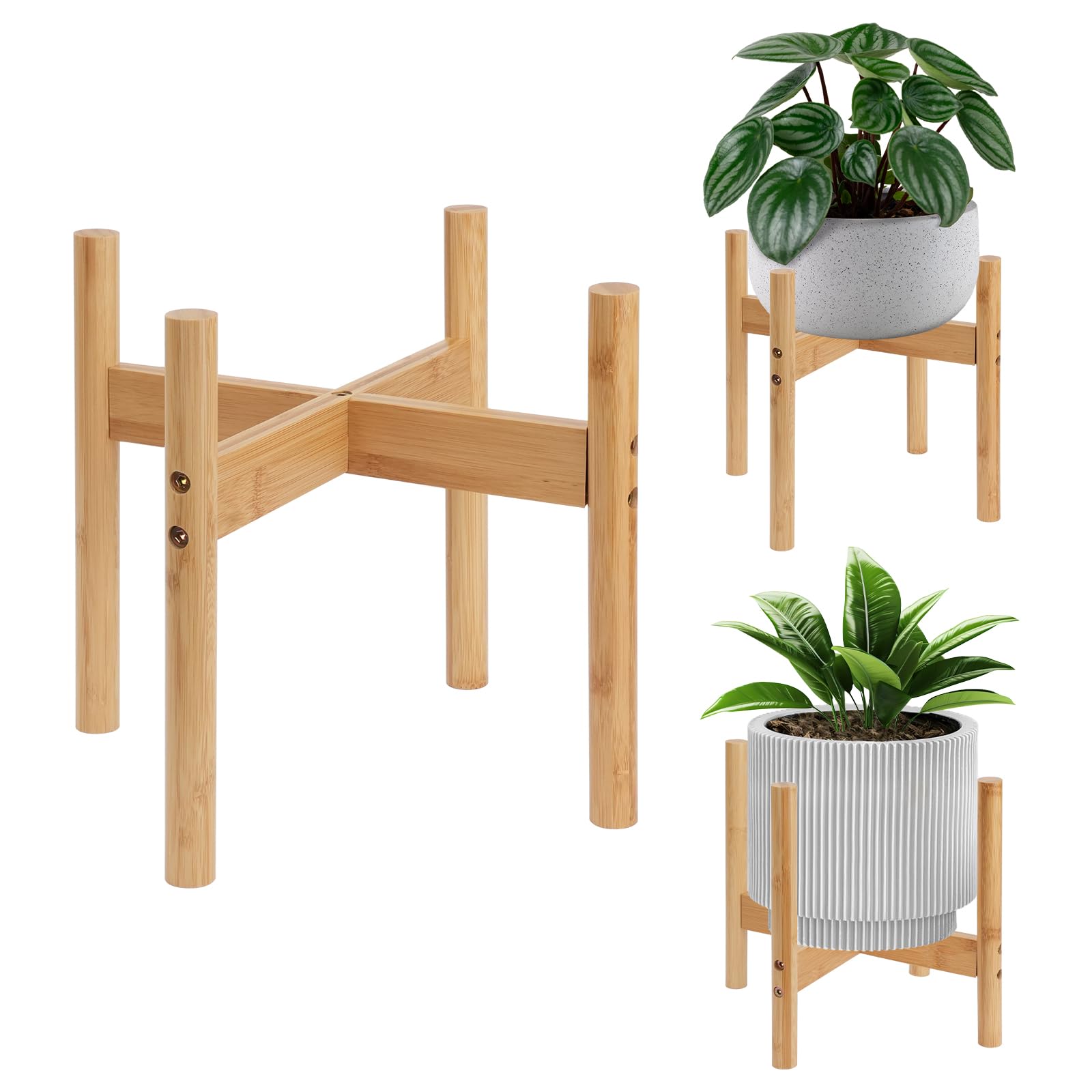 QUMENEY 1Pc Mid Century Modern Indoor Plant Stand Wood Flower Pot Holder for Home Office Garden Patio Lawn Yard Restaurant Cafe (Middle)