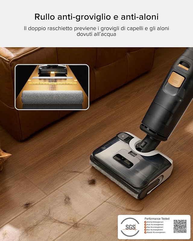 F25 BX Aspirapolvere e Lavapavimenti 20.000 Pa, Autopulizia ad Alta Temperatura fino a 90 °C, Lavapavimenti Antigroviglio, Inclinazione a 180°, Posizione distesa, Pulizia a Doppio Bordo