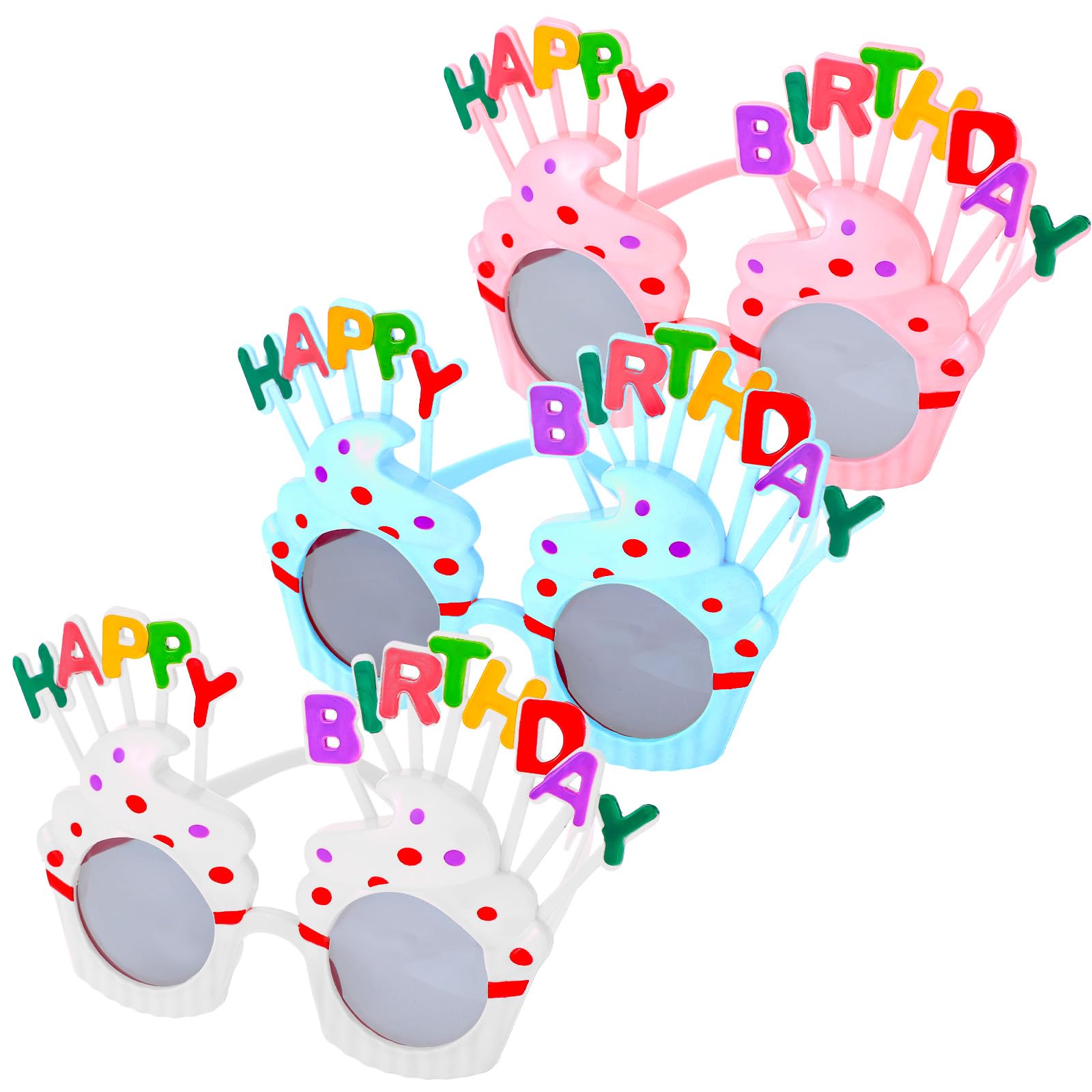 oruola 3 Pairs Birthday Glasses,Fun Party Sunglasses for Adults,Happy Birthday Sunglasses,Birthdays Photo Booth Props, for Children Adult Party Gifts (Pink, Blue, White)