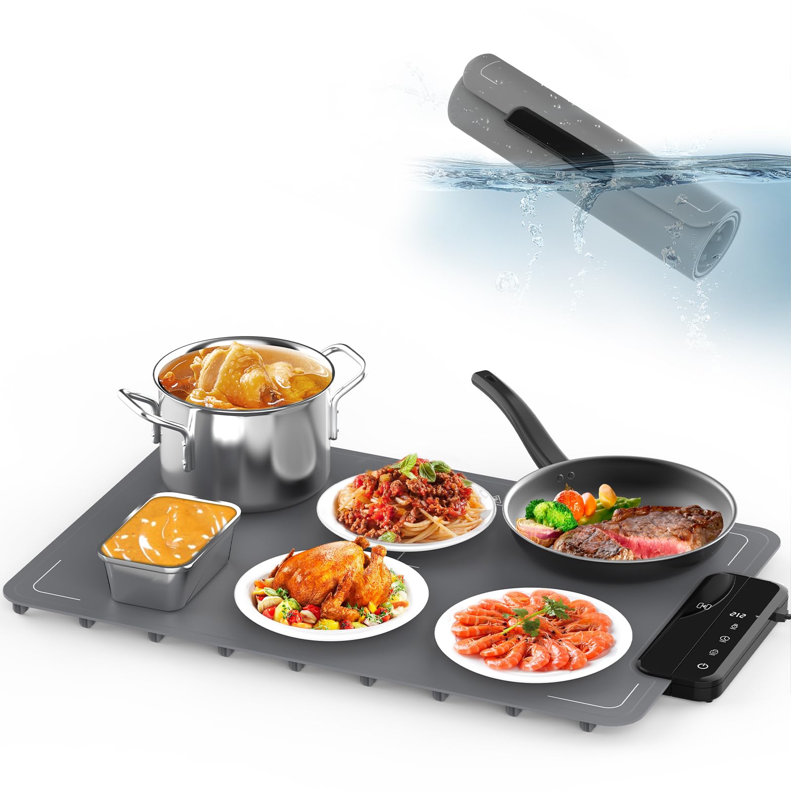 Photo 1 of Portable Food Warming Mat with Waterproof Design, Silicone Food Warming Tray with 6 Temperature & 6 Timer Settings, Child Lock Safety, 8s Rapid and Full Surface Heating Food Warmer for Everyday Use