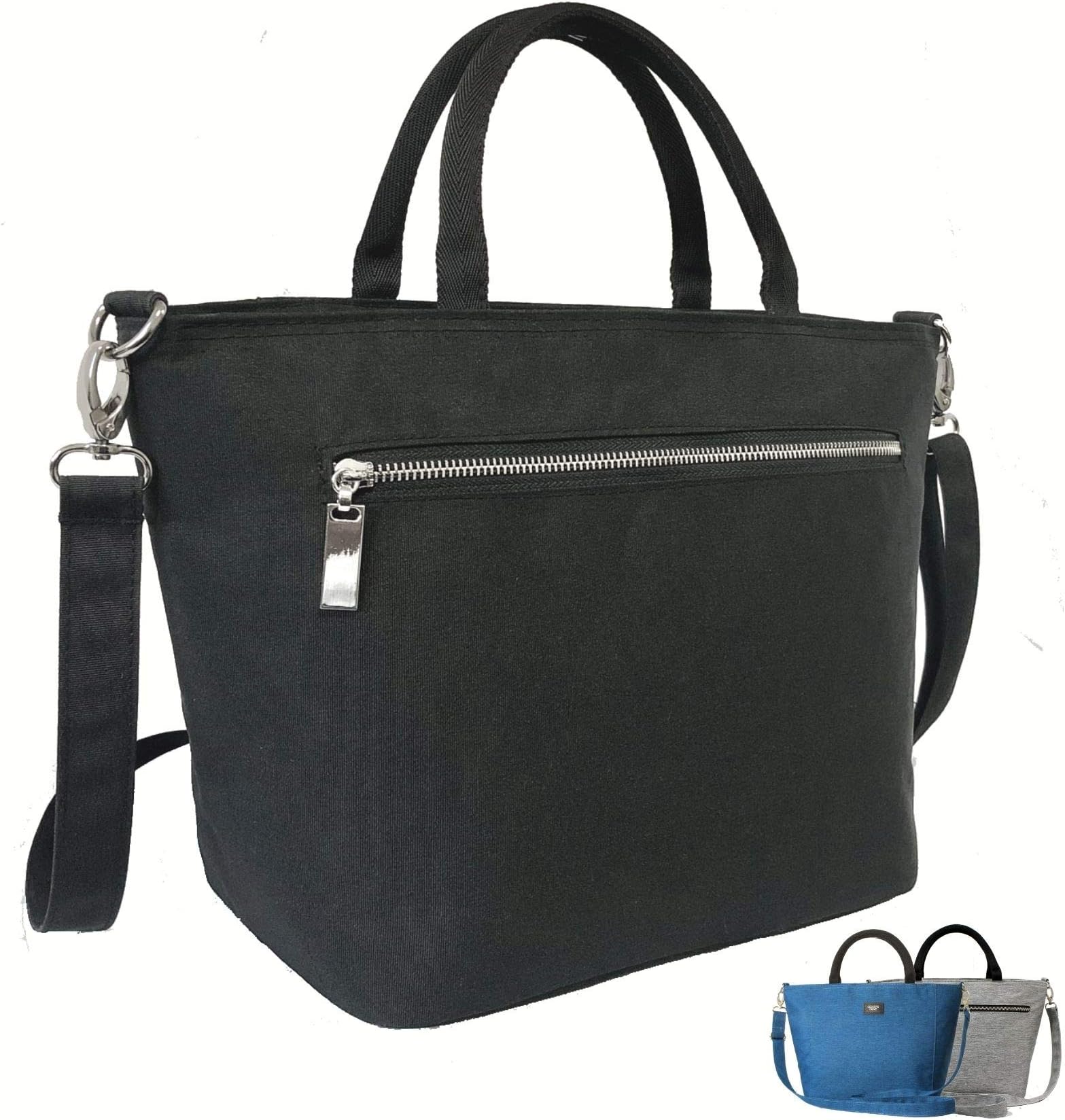 Womens Lunch Bag by SEEKERS COVE with Shoulder Strap for Work School | Lunch Tote Adjustable Strap, 4mm Thick Insulation | Purse Style Lunch Bag with Side Pocket | (Black)