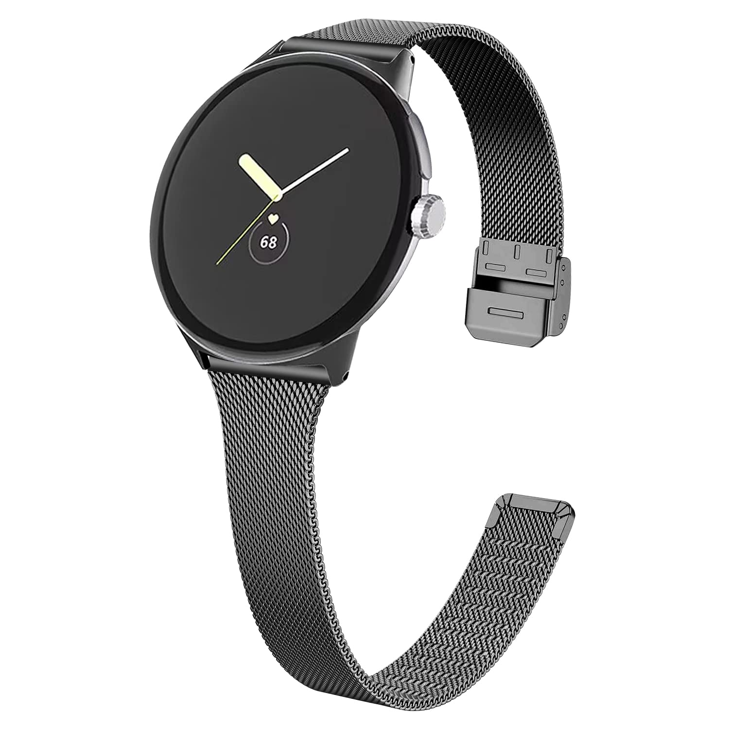 FitTurn Slim Metal Bands for Google Pixel Watch Band Women Men Girl, Grids Thin Stainless Steel Mesh Loop Snap Clasp Strap Replacement for Google Pixel Fitness & Health Tracker (Black)
