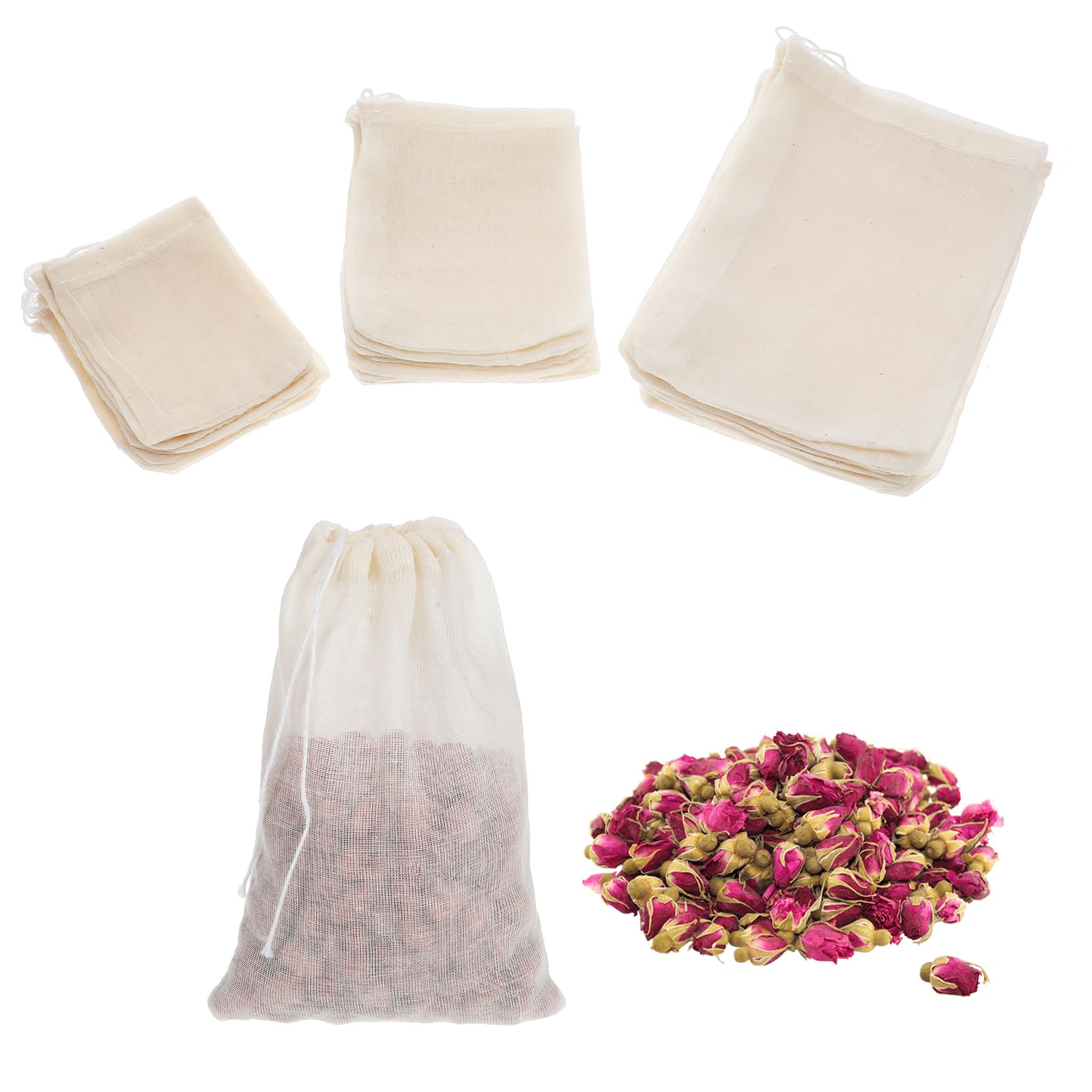 Photo 1 of 30 Pieces Spice Bags for Cooking, Cheese Cloth Bag for Straining Reusable Spice Bag Sachet Bags Drawstring Soup Bags Empty Tea Bags Muslin Cloth Bags, 3 Sizes