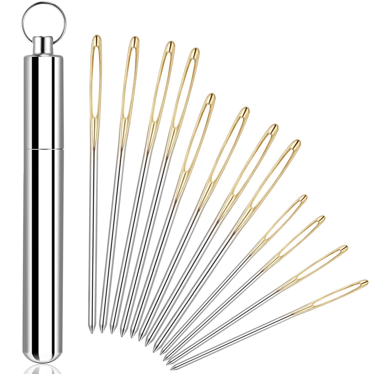 12 Pieces Large Eye Blunt Sewing Needles Tapestry Stainless Steel Yarn Knitting Needles Embroidery Hand Sewing Needles with Aluminum Needle Storage Tube