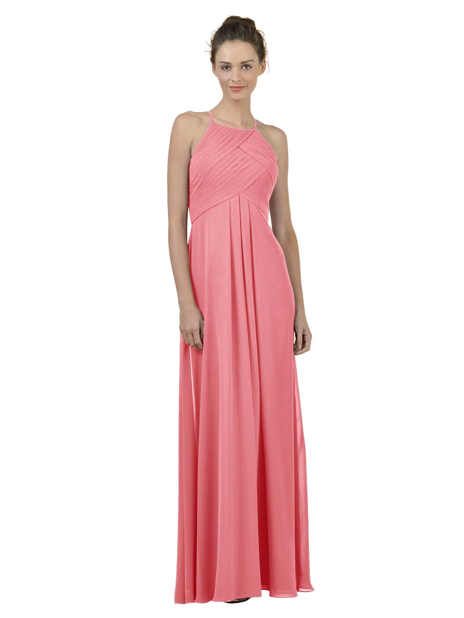 ALICEPUB Chiffon Coral Pink Bridesmaid Dresses Long Formal Party Dress