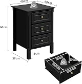 Yaheetech Bedside Table Set of 2 3-Drawer Nightstand Pine Wood Black view 3