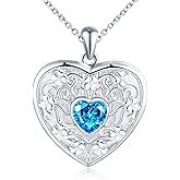 MicLee Women Photo Locket Necklace 925 Sterling Silver Heart Shape 4 Leaves Clover Pattern Picture Locket Necklace