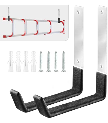 Garage Storage Ladder Hanger 2 Pcs, Upgraded Hose Hanging Hooks, Yard Tool Hangers For Garage Wall, Shovel And Rake Holders, Heavy Duty Utility J-Hooks For Hanging Tools, Ladders, Bicycles - View #6