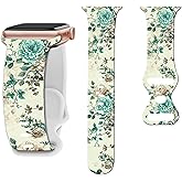 Floral watch Bands Compatible with Apple Watch Band for women 44mm 40mm 38mm 41mm 45mm 49mm 42mm, Silicone Cute Flower Pattern Sport Strap for iWatch Bands Series Ultra 2 SE 11 10 9 8 7 6 5 4 3 2 1