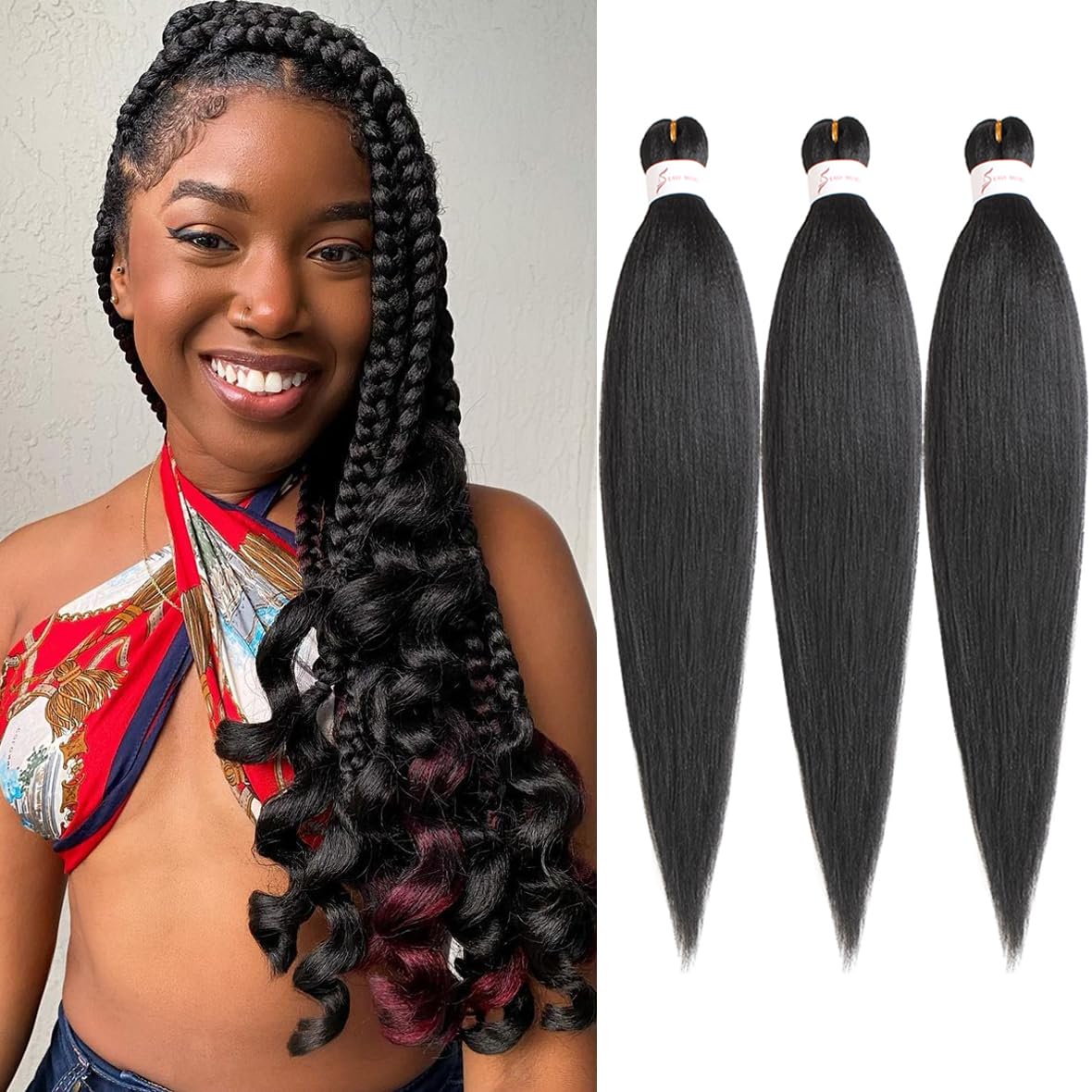Leeven 16 Inch Pre Stretched Braiding Hair Black Kanekalon 3 Packs EZ Braiding Hair Crochet Braiding Hair Extensions /1B — image 1