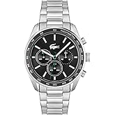 Lacoste Boston Men's Chronograph Watch - Classic Stainless Steel - Tachymeter - Water Resistant up to 5ATM/50 Meters - Modern Design for Him - 42mm