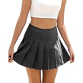 SCKTOO Womens Denim Skirt High Waisted Zipper A-Line Skater Jean Pleated Mini Skirts