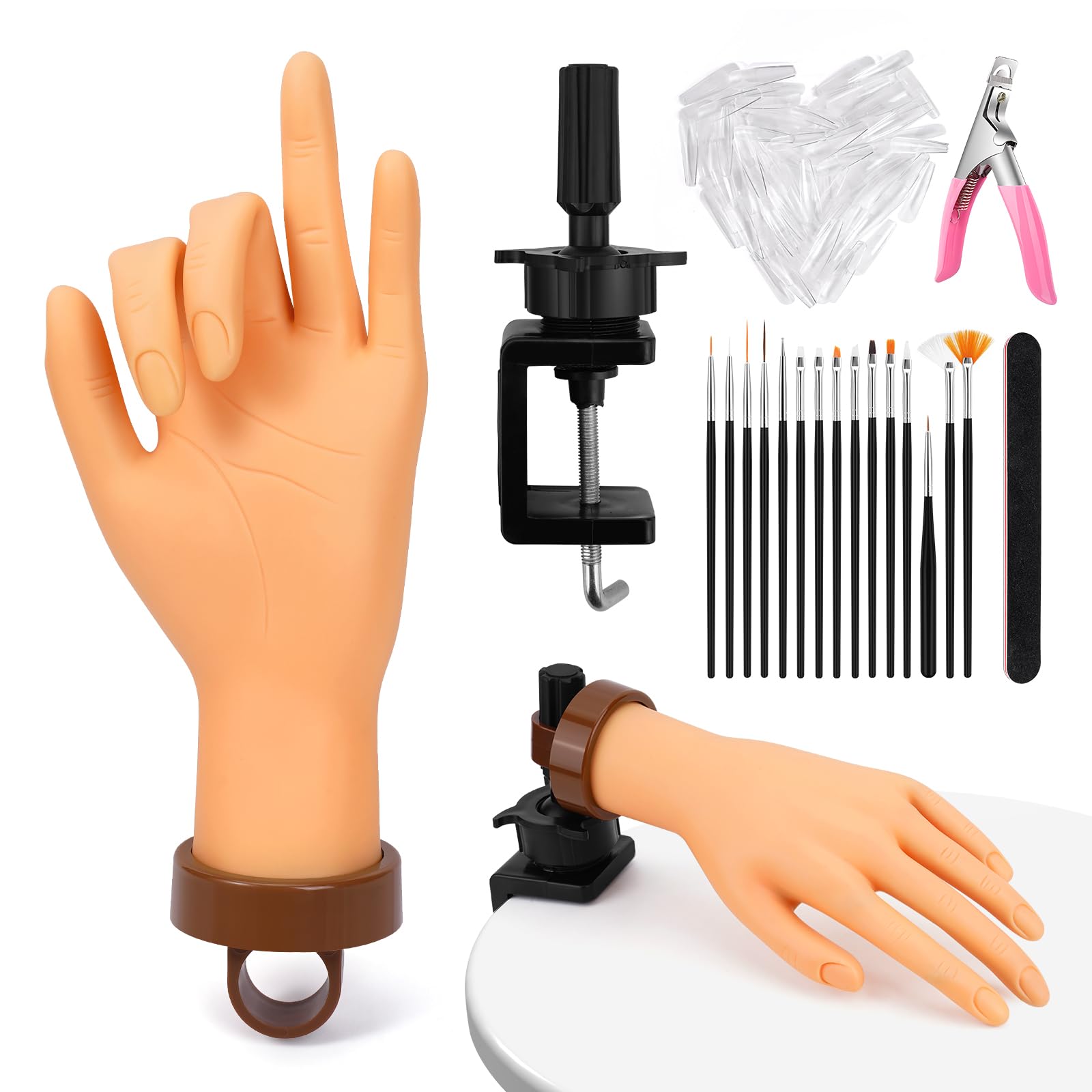 Photo 1 of Yokilly Acrylic Nail Practice Hand - Bendable Soft, Flexible Plastic, Fake Mannequin Training Hand with Clamp Holder