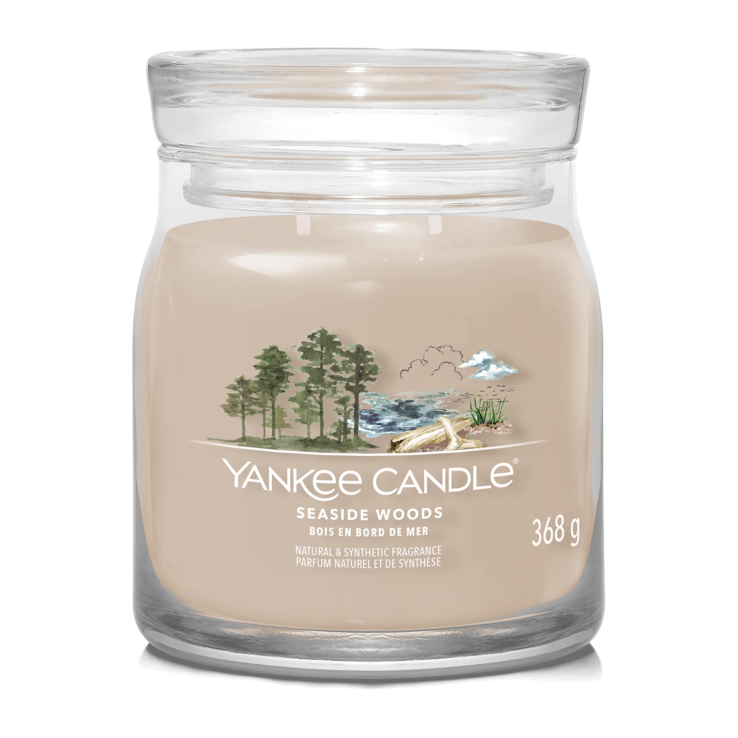Yankee Candle Signature Scented Candle | Seaside Woods Medium Jar Candle with Double Wicks | Soy Wax Blend Long Burning Candle | Perfect Gifts for Women
