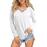 DittyandVibe Women's Short/Long Sleeve V Neck Criss Cross T-Shirt Tops