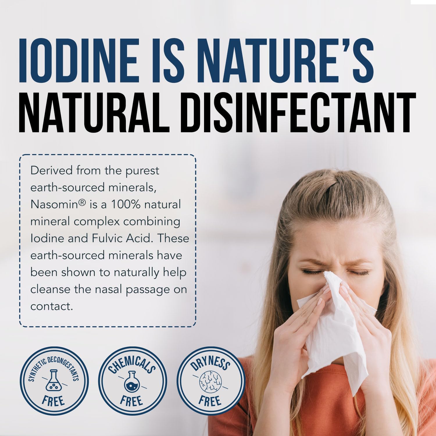 Nasomin® Iodine Nasal Spray – Cleanses & Refreshes Your Nasal Passages – Iodine & Fulvic Acid Blend – 150+ Uses Per Bottle – 100% Natural Mineral Formula – (2 oz. Bottle + Nasal Sprayer)