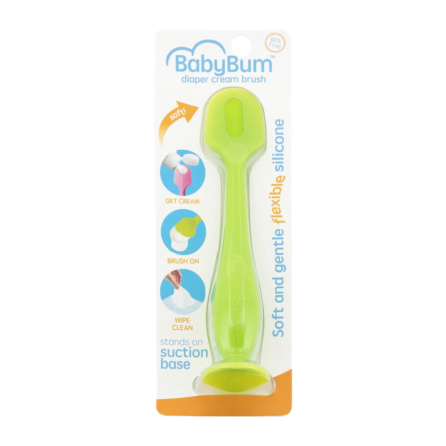 Baby Bum Brush, Original Diaper Rash Cream Applicator, Soft Flexible Silicone, Unique Gift, [Green]