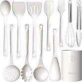 Silicone Cooking Utensils Set - 600°F Heat Resistant, Nonstick Kitchen Utensil Set with Spatulas, Spoons, Whisk, Tongs, BPA Free, Dishwasher Safe, Cream White