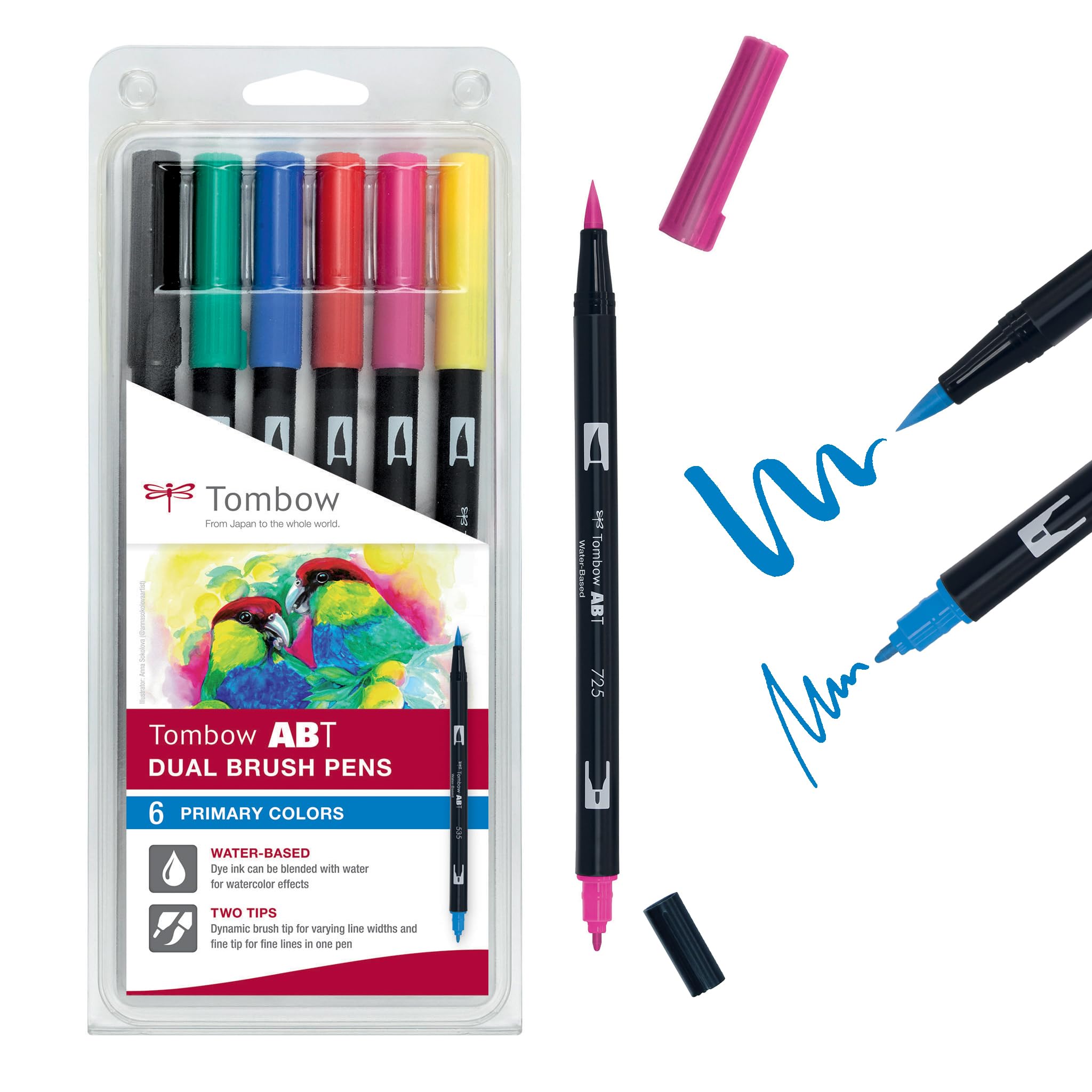 Tombow ABT Dual Brush Pen - Primary Colours (Pack of 6)