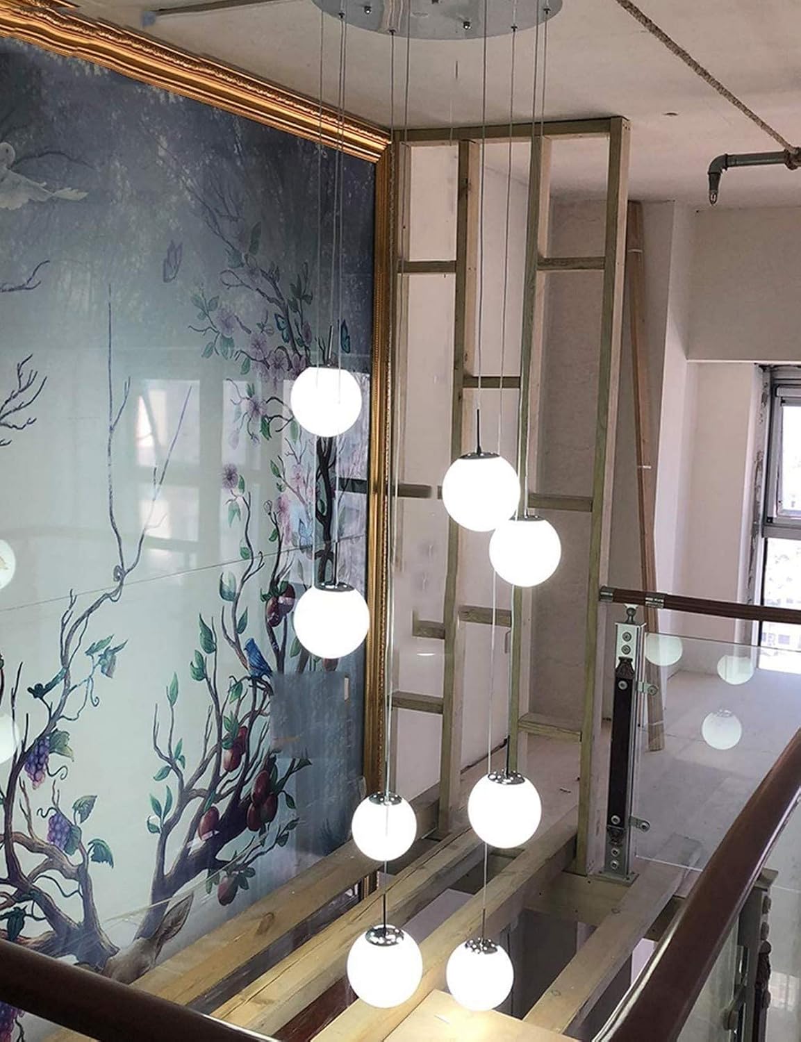 AISHANG Lámpara de Escalera de 8 Bolas de Vidrio Lámpara de araña Larga