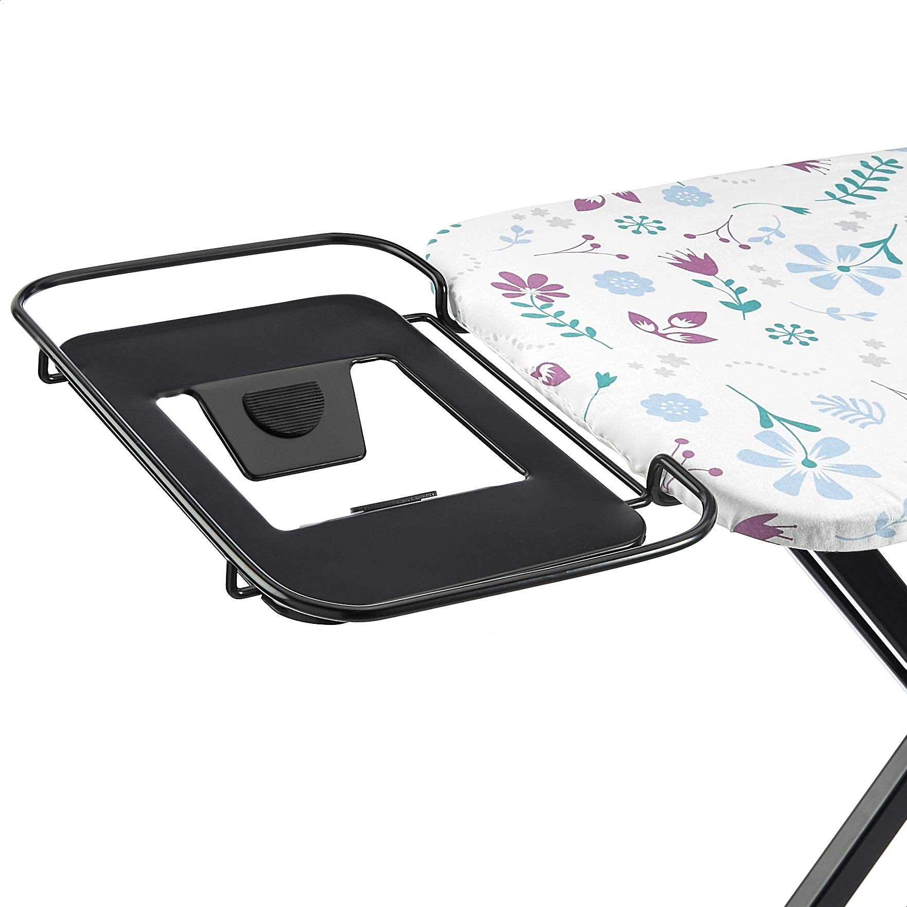 Amazon Basics Ironing Board Medium 122x38 cm with Iron Rest H Shape, Black, Floral
