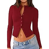 Matunana Womens Long Sleeve Tops Fall Lightweight Cardigan Cropped Going Out Shirts Ribbed Button Down Cute Trendy 2026