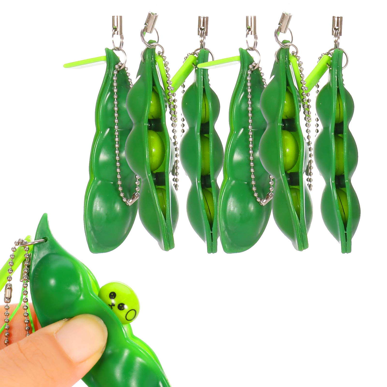 ruggito 6 Pieces Squeeze Beans Keychain Fidget Toys Squishy Pea Pod Stress Toy Bring Fun for Kids Reduce Anxiety and Stress