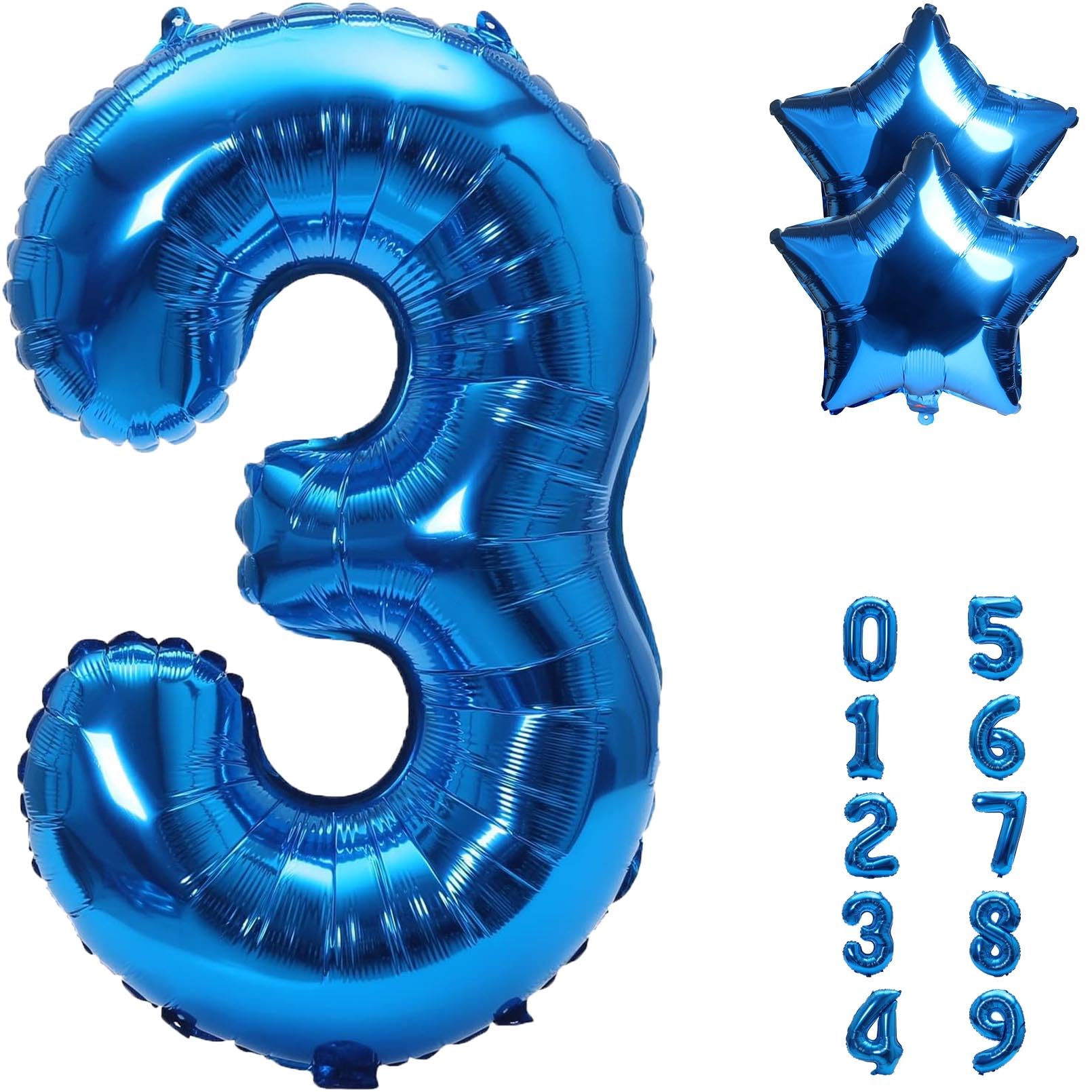 Photo 1 of 40 inch Navy Blue Big Size Number Foil Helium Balloons 0-9 and 2 pc 10" Star balloon for Birthday Party Anniversary Celebration Decoration Large globos(40inch-Blue-3)