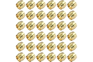 Bonsicoky 50 Pcs Brass Compression Fitting Ferrule Sleeve, 1/4" Tube OD Brass Compression Tube Fitting