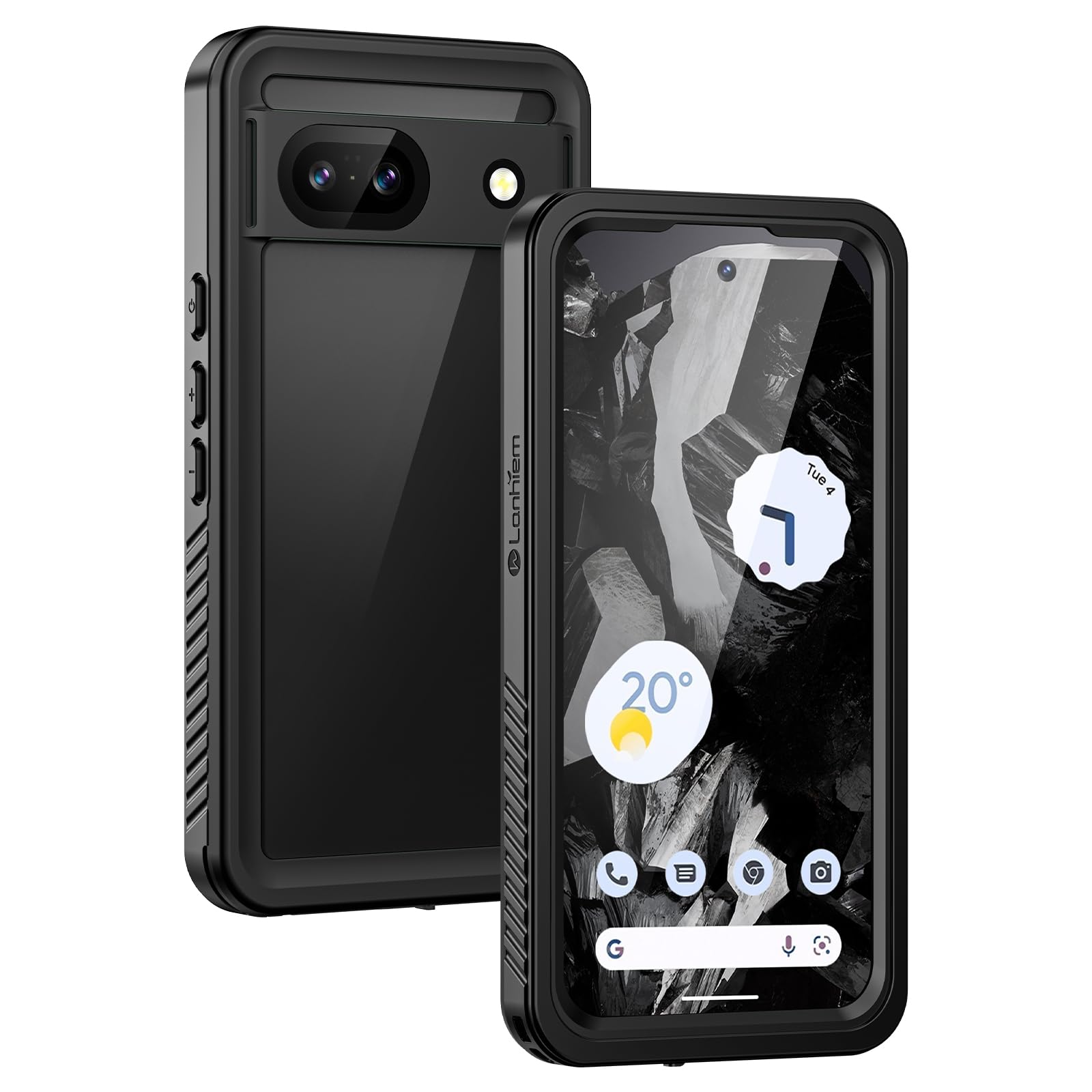 Lanhiem for Pixel 8a Case, IP68 Waterproof Dustproof Cover with Built-in Screen Protector, Heavy Duty Full Body Shockproof Phone Case for Google Pixel 8a, Black — image 1