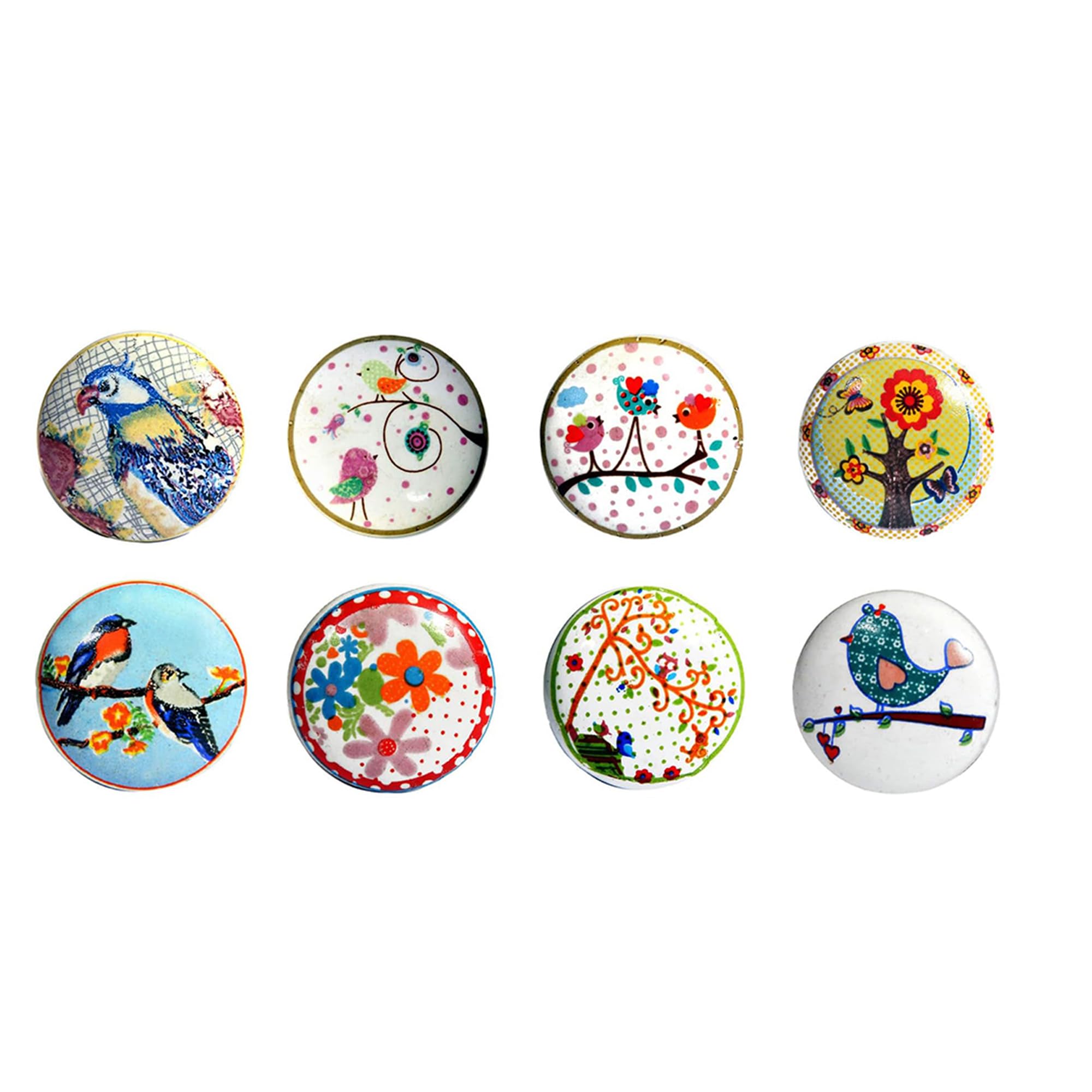 Nacnic Set of 8 Ceramic knobs with Different Bird Designs, Hand Painted. Handcrafted Handles for cabinets, Drawers, Dressers and Hangers. Classic knobs of 40 mm Diameter.