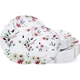 LIYH 32 Pcs Floral Plates Set Heavy Duty Plastic Plates Spring Pink Floral Plastic Plate Elegant Wedding Baby Shower Flower Dinnerware Set - 10.25" Dinner & 7.5" Dessert Plate