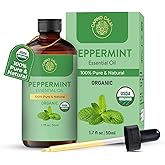 Carno Calm Peppermint Essential Oil | USDA Certified Organic Peppermint Oil | for Diffuser, Skin, Hair, Aromatherapy, Soap & Candle Making | 1.7 fl. oz