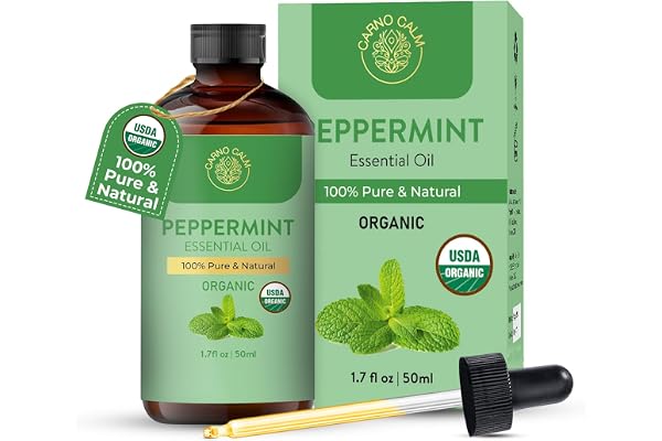 Carno Calm Organic Peppermint Essential Oil, 50 ml | 100% pure undiluted peppermint oil for aromatherapy, diffusers, skin, ha