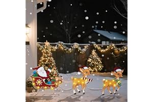 WONDER GARDEN Christmas Metal Yard Stakes, Lighted 3 Pack Christmas Garden Stakes Yard Signs, Outdoor Decorations with Santa Sleigh and Reindeer for Lawn Party Outside