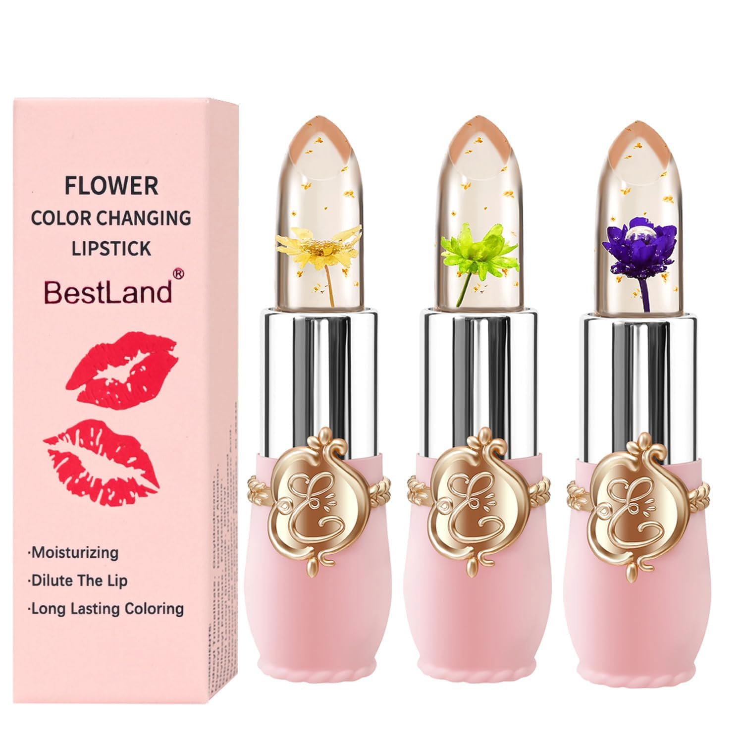 3 Packs Flower Jelly Lipstick Set Magic Temperature Color Change Lip Balm Long Lasting Moisturizer Lip Gloss Flower Jelly Lipstick Makeup Set (3PCS Set B) — image 1
