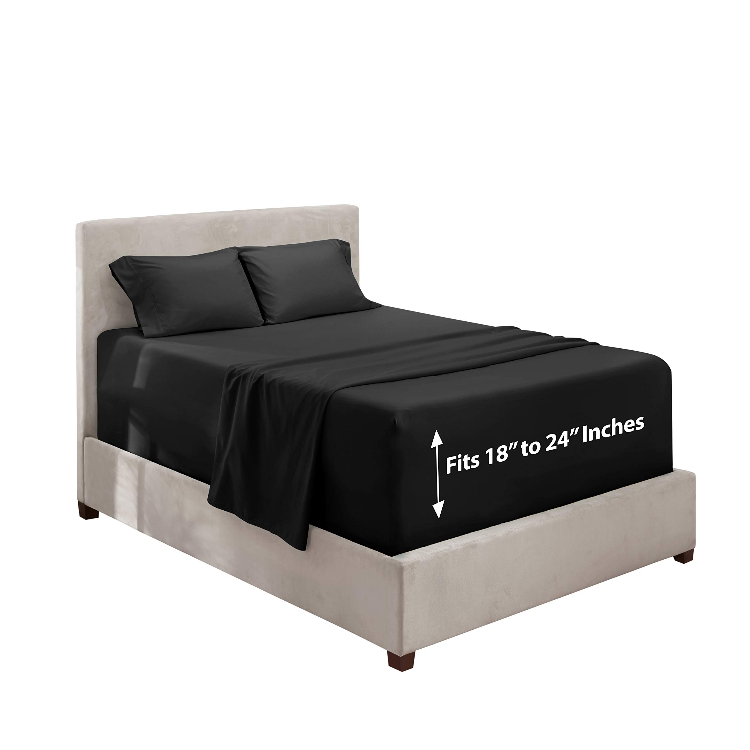 Hearth & Harbor Extra Deep Pocket California King Sheets Set - 4 Piece Hotel Luxury Bed Sheets Set Fits Up to 24" Mattress - Ultra Soft Luxury Bed Sheet Set - Soft & Breathable, Black Image Hearth & Harbor Extra Deep Pocket California King Sheets Set - 4 Piece Hotel Luxury Bed Sheets Set Fits Up to 24" Mattress - Ultra Soft Luxury Bed Sheet Set - Soft & Breathable, Black Image