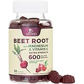Beet Root Supplement Gummies 500mg - Superfood with Beetroot Extract Powder Vitamin C & Magnesium - Supports Energy Heart Health & Nitric Oxide Production - Red Beets Supplements Gummy - 60 Gummies