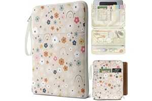 QRZIQRZ Rainbow Book Sleeve Pouch with Zipper, Paperback Book Protector Case,PU Leather Waterproof Book Pouch,Cute Floral Print Travel Book Carrying Case for Book Lovers Women,Book Cover for Hardcover