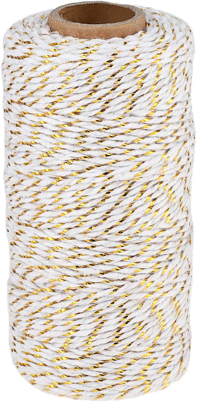 Gold Twine String, Cotton Gold Bakers Twine, Christmas Gift Twine, 110 Yard 2 mm Gift Wrapping Holiday String Decorative Gold Metallic Twine Cotton Cord Rope : Office Products