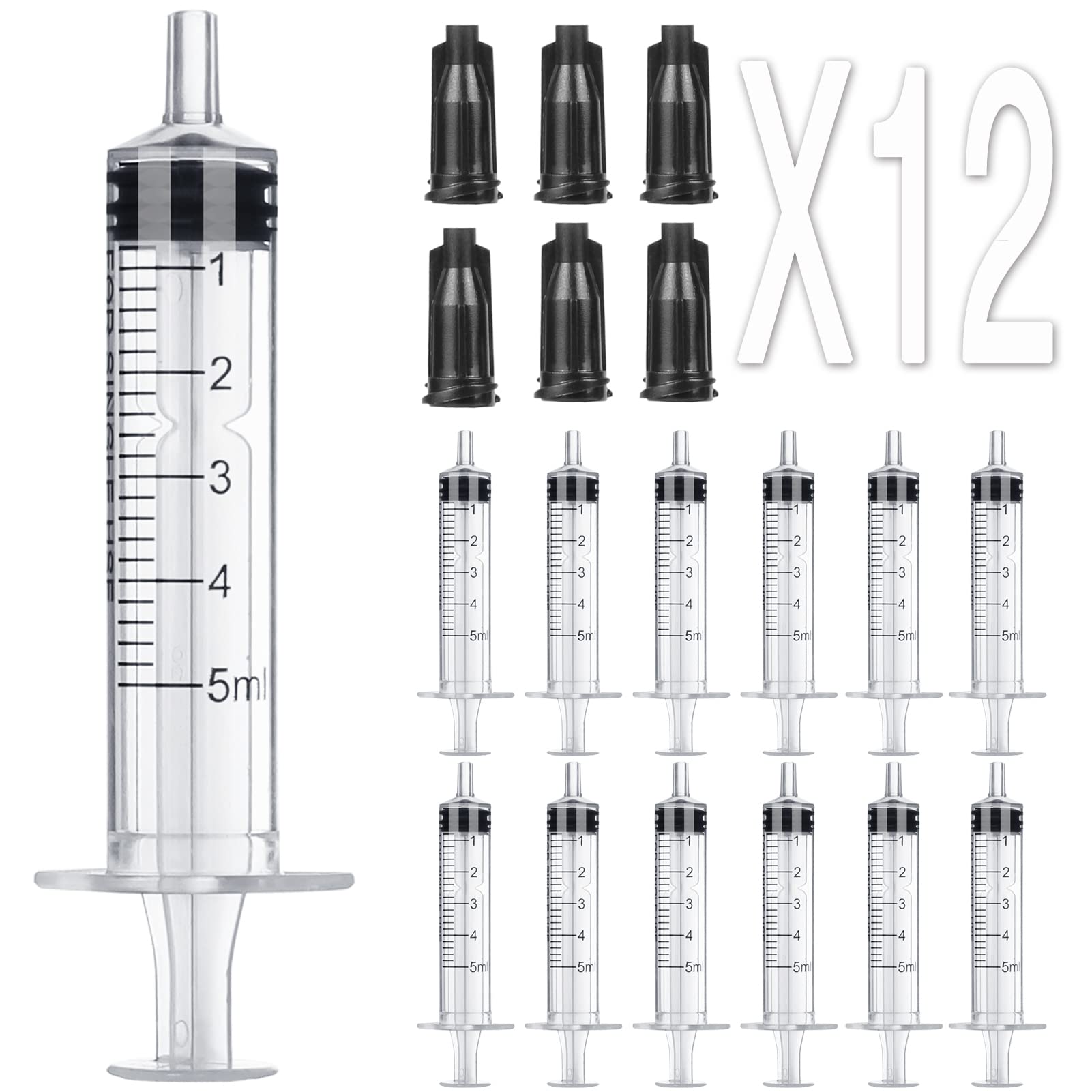 Photo 1 of 5ml Syringe Without Needle - 5 ml Small Plastic Syringes Sterile Individually Packed with Cap for Lab Medicine Student Measuring Liquid and Pet Dog Cat Baby Feeding Oral Colostrum ( 12 Pack 5cc /ml )
