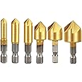 Countersink Drill Bit Set, Aplus HSS Countersink Drill Bit Set Hex Shank HSS Counterbore Reamer Countersink Chamfer Countersink Bit Set 6Pcs 5 Flute 90 ° Meter for Wood 1/4'' 6mm-19 mm