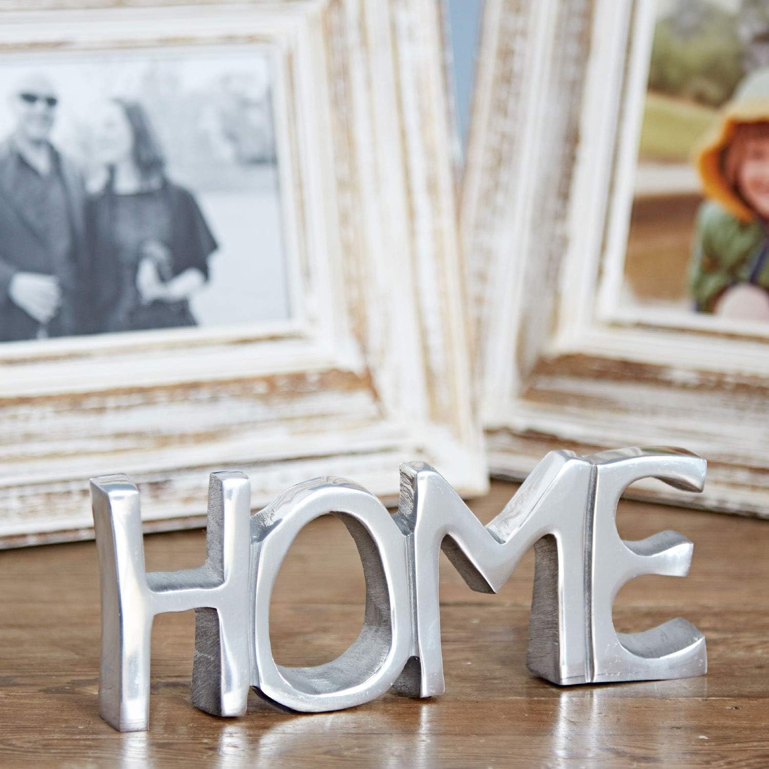 Recycled Metal 'HOME' Sign, silver, 22 x 8 cm