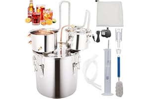 DESENNIE Alcohol Still 13.2 GAL 3 Pots Shine Still Distillery Kit for Alcohol Stainless Copper Tube Complete with Thumper Keg Water Pump Metal Thermometer Airlock Brew Bag Proof Alcoholmeter Test Kit