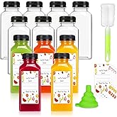 Plastic Juice Bottles with Caps 12Pcs -12oz Reusable Juice Containers with Tamper Proof Lids Black - Clear Bottles for Juicing Milk Smoothie Drinking and Other Beverages Christmas Gifts