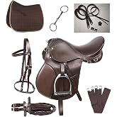 Lussoro Genuine Leather Saddle Horse Riding Saddle Starter Kit Brown Saddle Combo Pack Set of 7 pcs