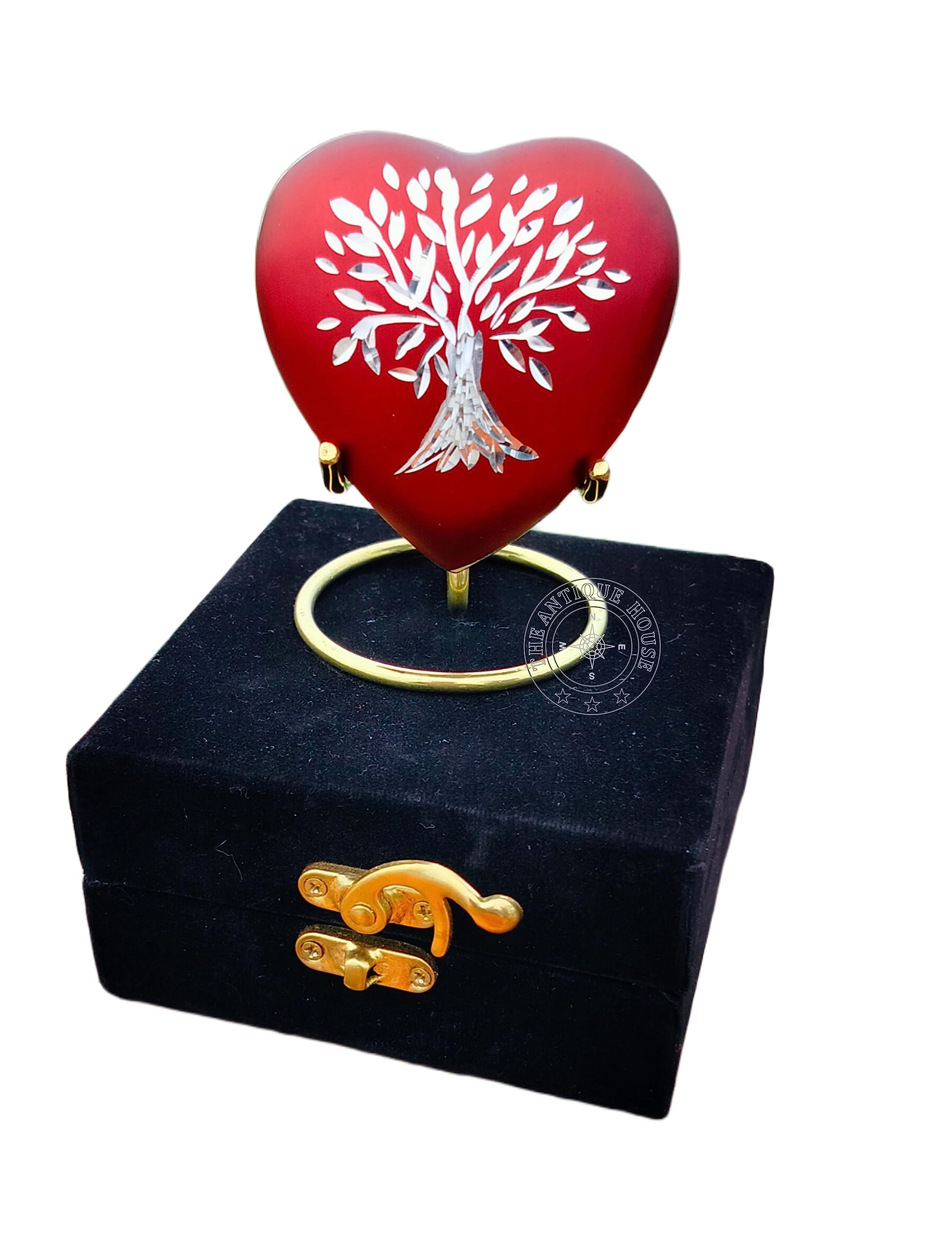 Handmade Red Urn for Human Ashes Tree of Life Urns Hand-Crafted Funeral Cremation Urn for Ashes & Home Decor Use With Velvet Box & Brass Stand