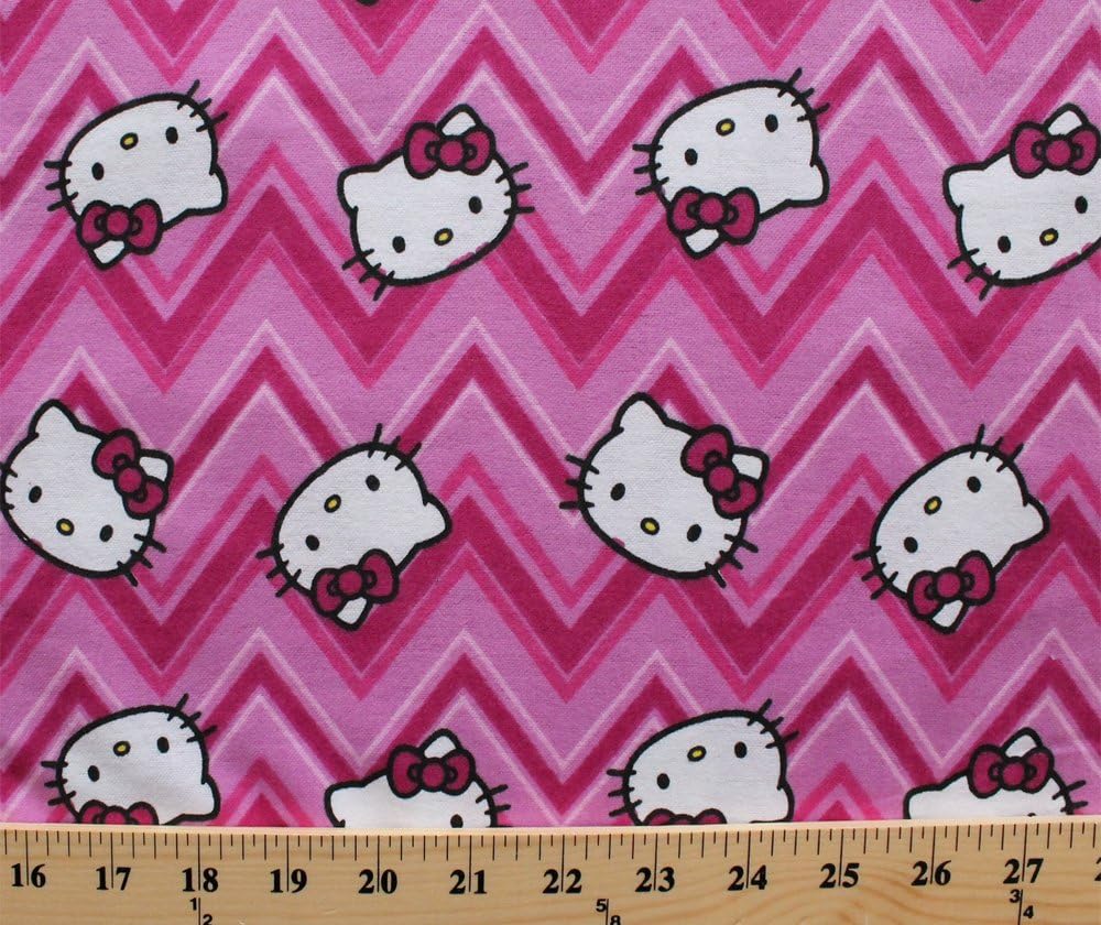 Flannel Hello Kitty Face Pink Chevron Toss Cotton Flannel Fabric Print